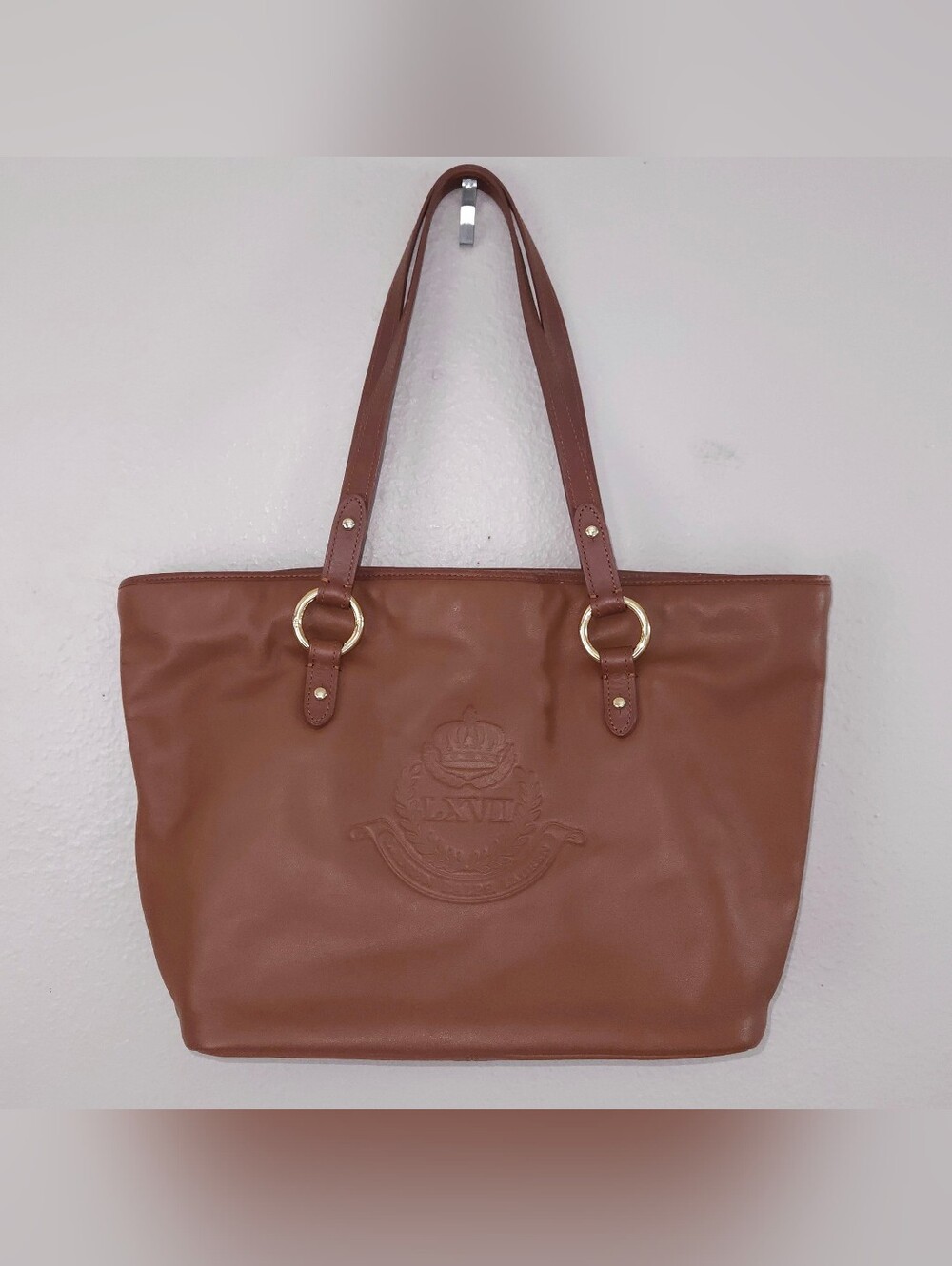 Ralph Lauren Brown Leather Tote Putnam Crown LXVII Crest Shoulder Bag
